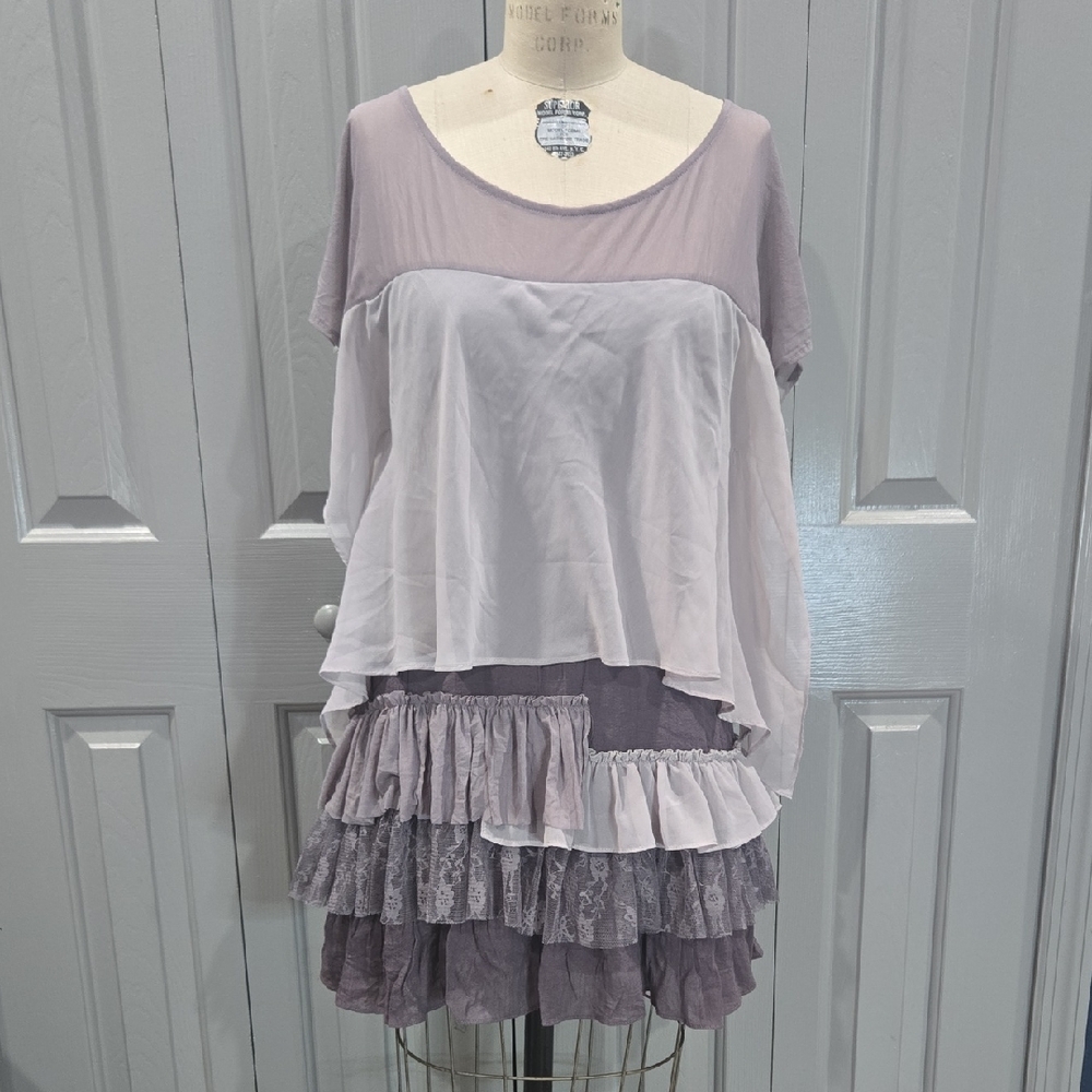 A-reve Elegant Layered Purple Women's Knit Dress Size L